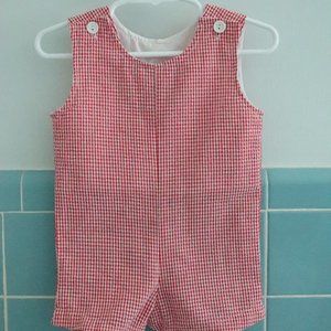 Color Works Red Seersucker Gingham Jon Jon/Shortall 3mo